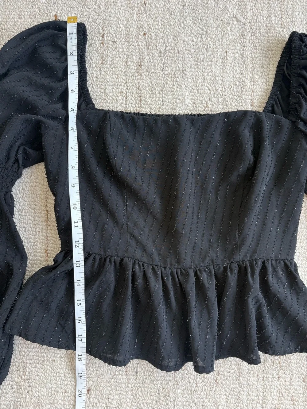 ASTR The Label Black Textured Peplum Puff Sleeve Square Neck Top Revolve - Small